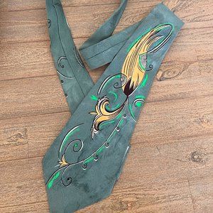 60's Unique Abstract Green & Gold Necktie